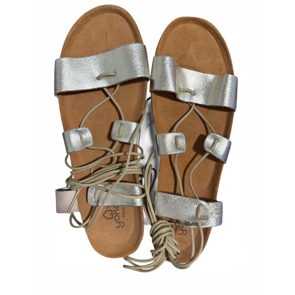 Yokono Womens Silver Metallic Leather Lace Up Gladiator Sandals Made in Spain‎